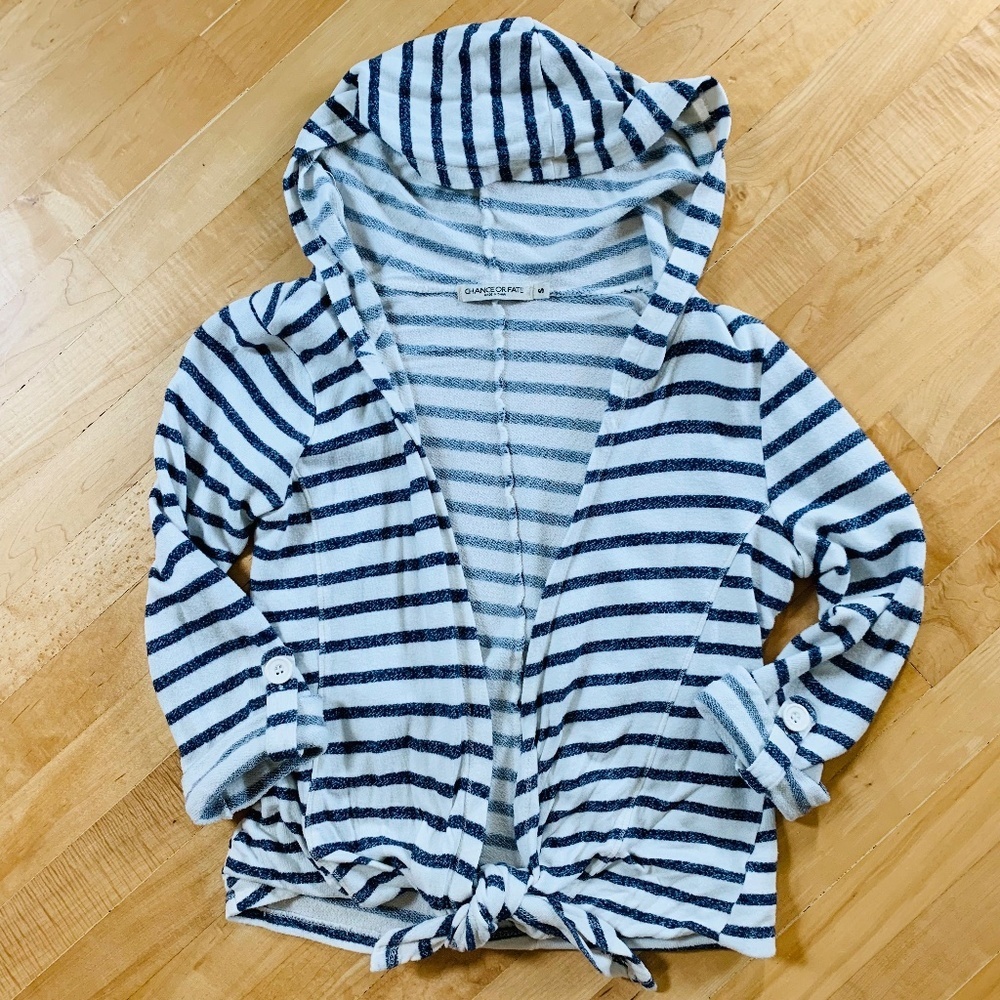 Old Navy and White Strip Terry Cloth Tie Waist Hoodie Size Small